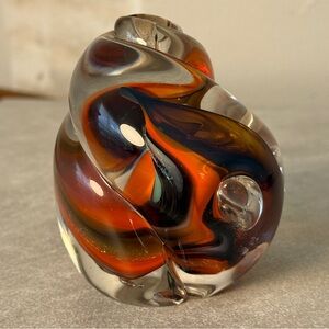 KARG Abstract Hand- Blown Signed Artisan Glass Swirl Sculpture Paperweight VTG